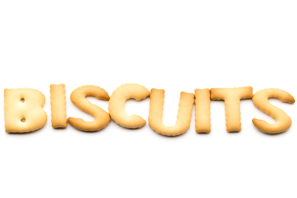 Word biscuits isolated on white background